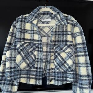 Zara Navy and Cream Checkered Jacket